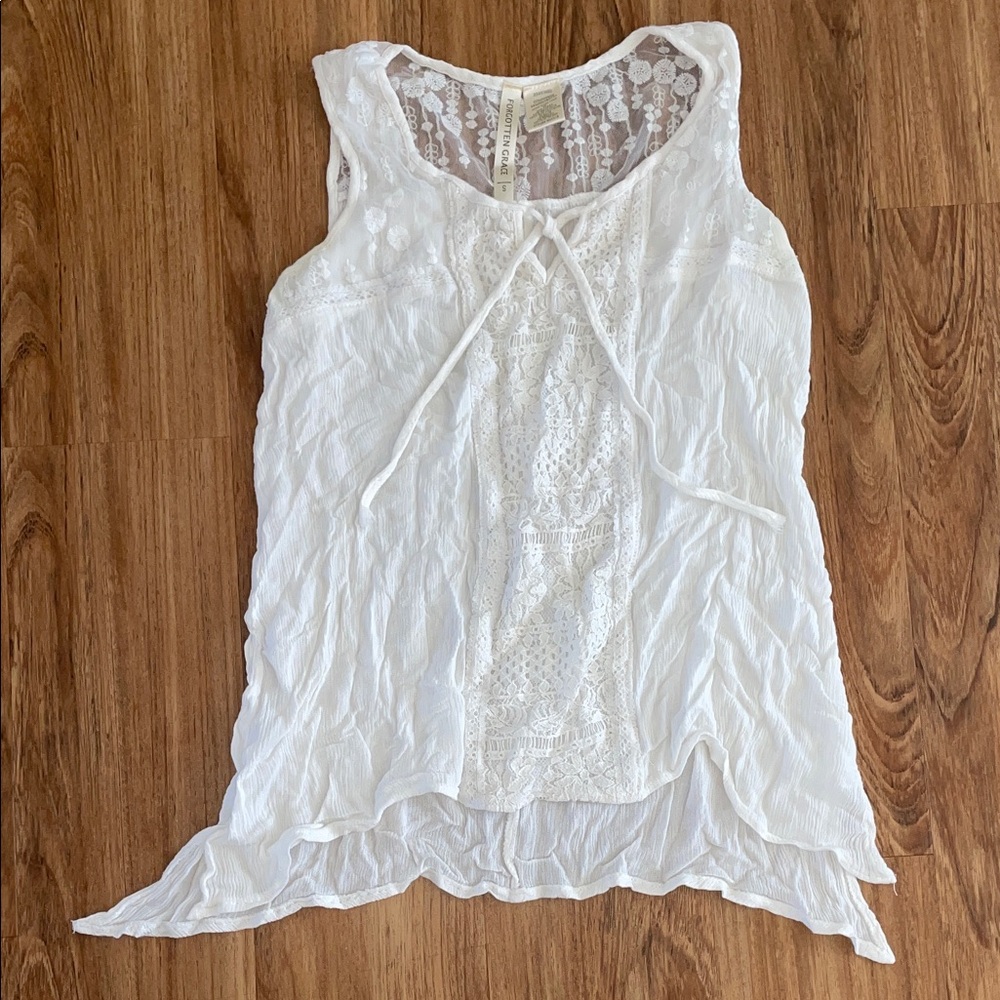 White Lace-Front Sleeveless Tank Top - Feminine Summer Layer